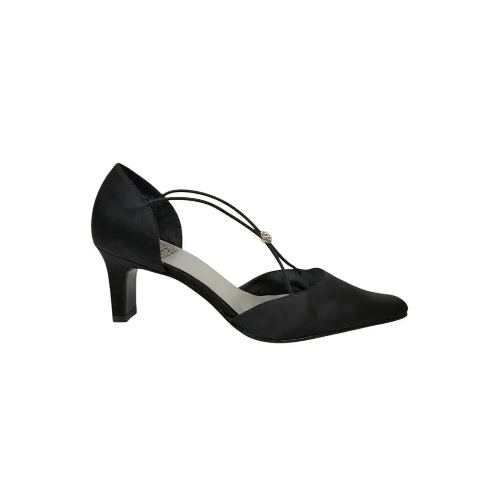 Mootsies Tootsies Collection Women's Black Satin Heels Rhinestone Women's 8.5